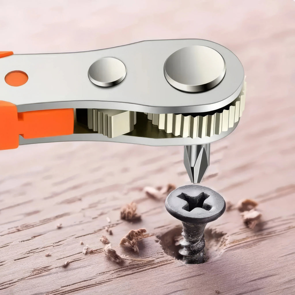 1 Set of Multifunctional Screwdriver in Red, with Forward and Reverse Ratchet, Compact Tool Set, Suitable for Small Space Use